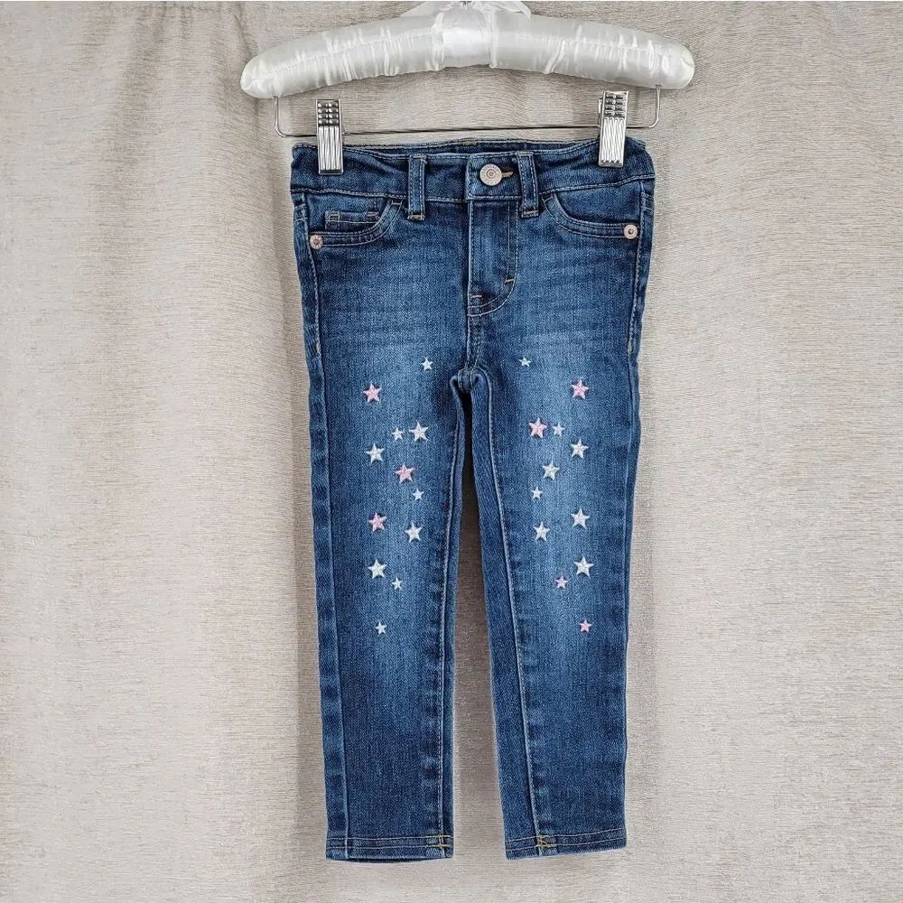 Levi's 710 Super Skinny Toddler Girls 2T with Pink and Silver Embroidered Stars